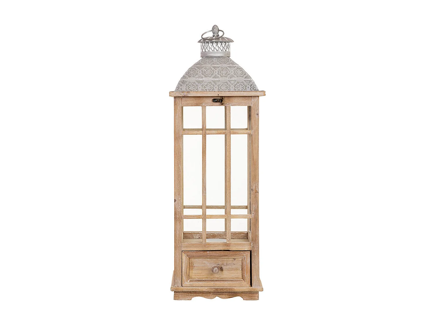 Farol de madera beige  23.5x23.5x69h cm