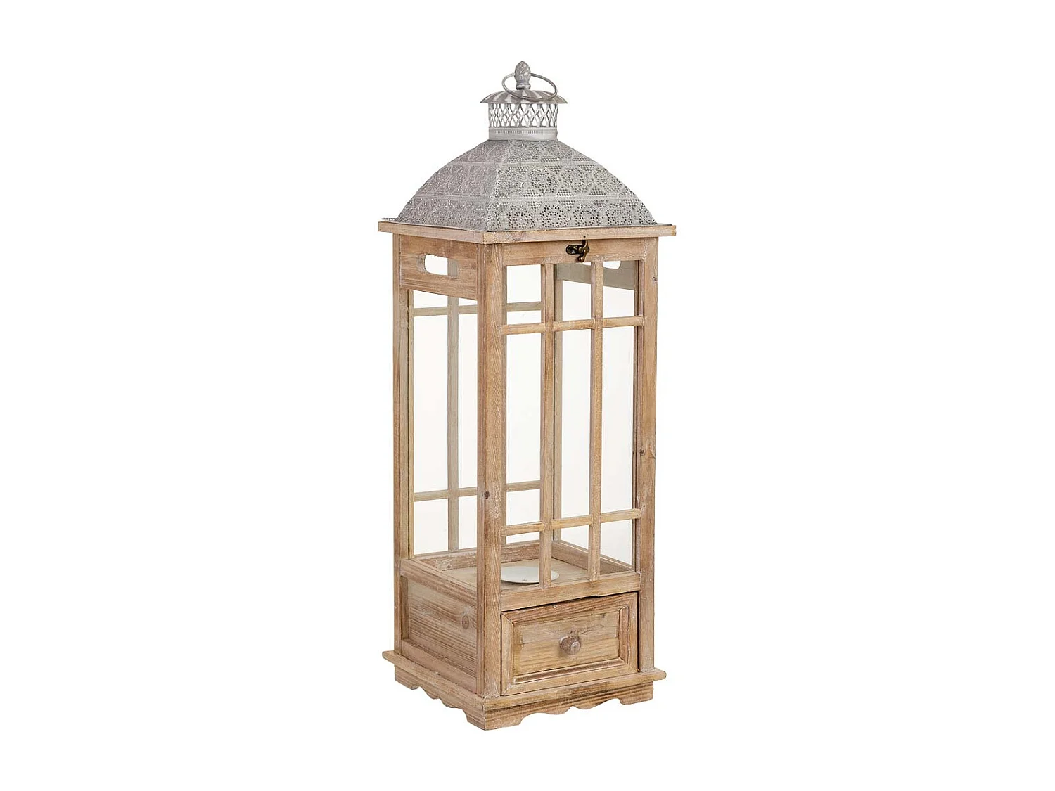 Farol de madera beige  23.5x23.5x69h cm