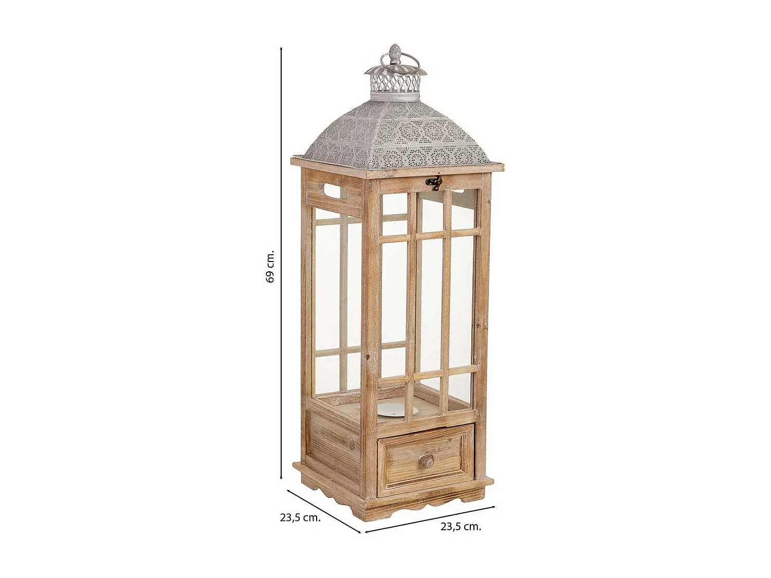 Farol de madera beige  23.5x23.5x69h cm