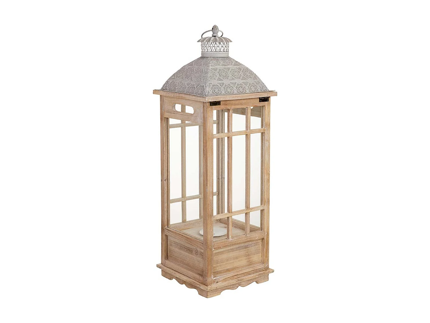 Farol de madera beige  23.5x23.5x69h cm