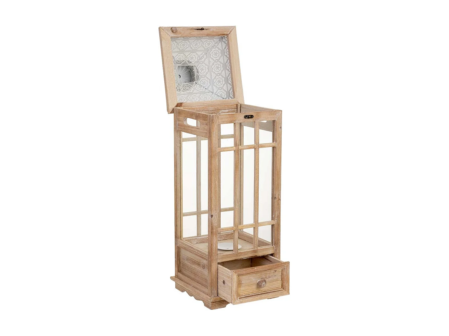 Farol de madera beige  23.5x23.5x69h cm