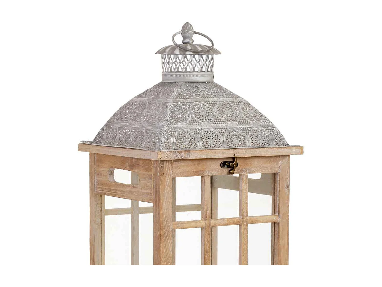 Farol de madera beige  23.5x23.5x69h cm