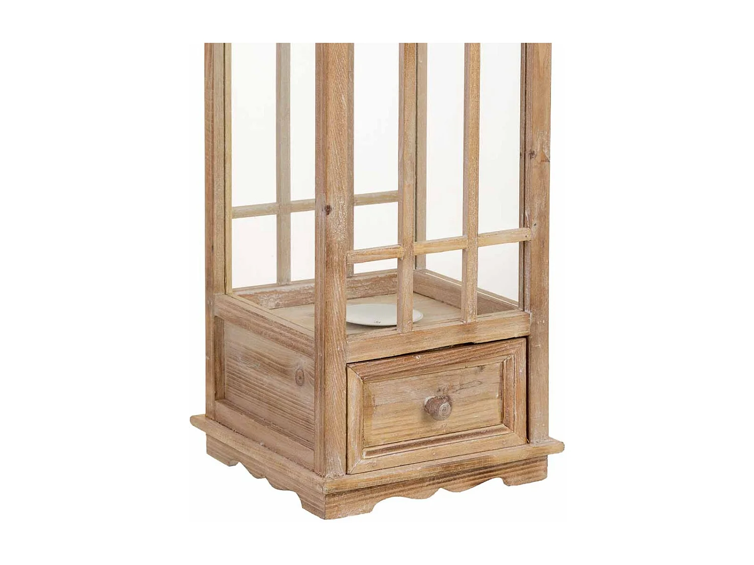 Farol de madera beige  23.5x23.5x69h cm