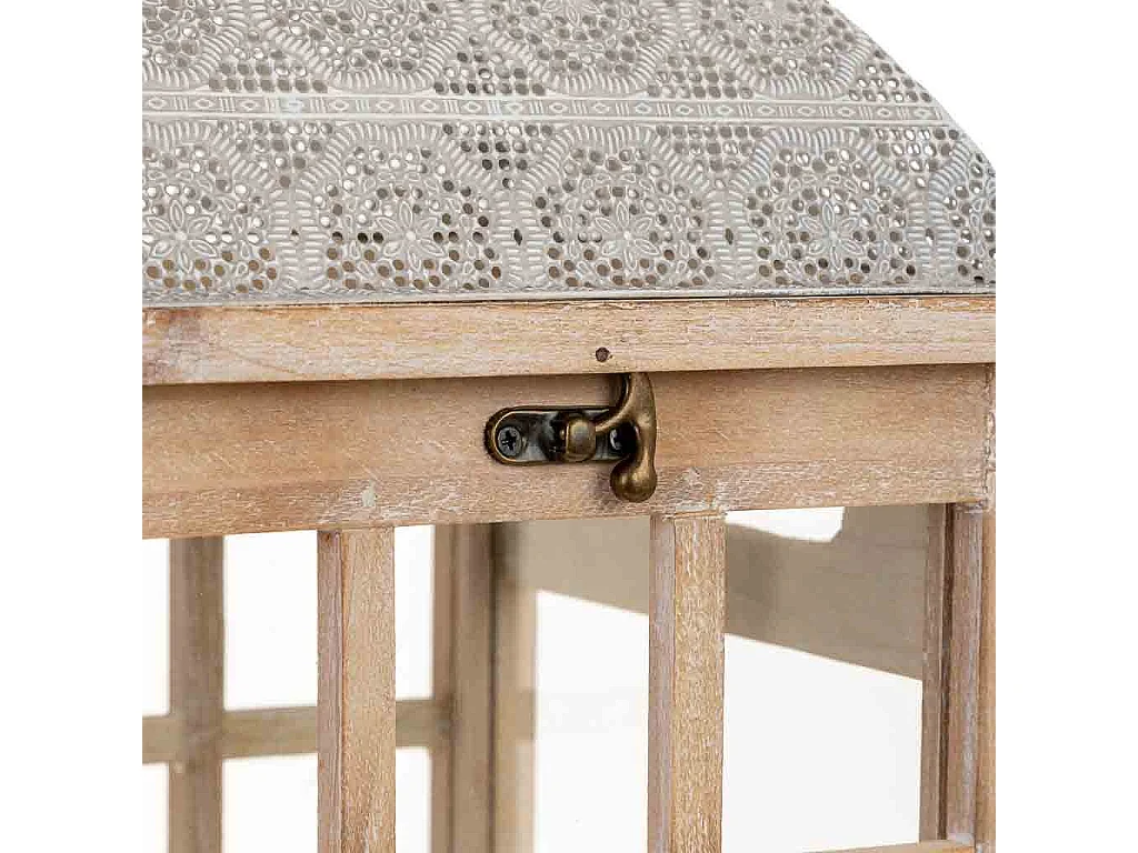 Farol de madera beige  23.5x23.5x69h cm