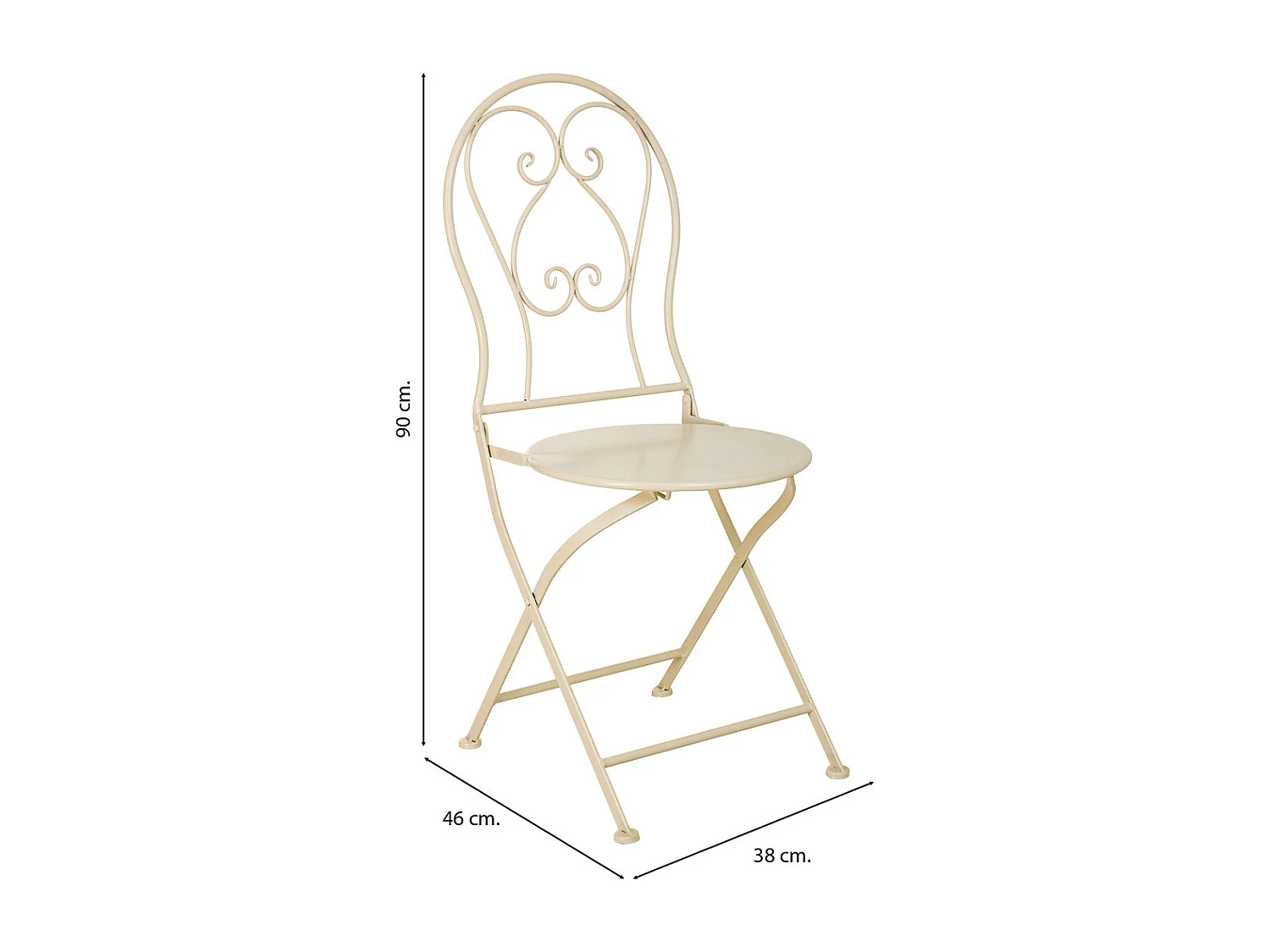 Chaise en fer forgé beige: 38 x 46 x 90 cm (h)