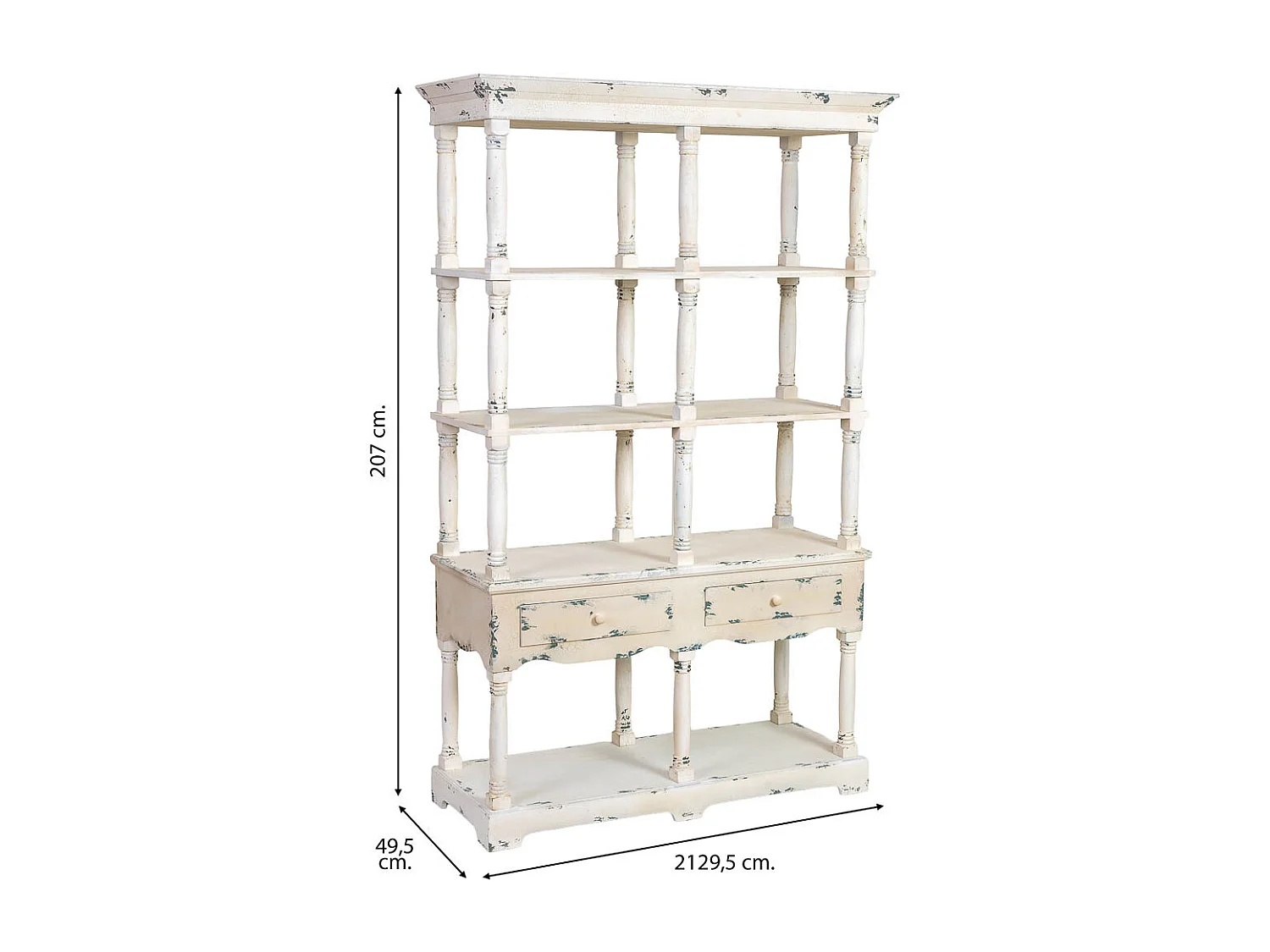 Estantería de madera blanca envejecida 129.5x49.5x207h cm