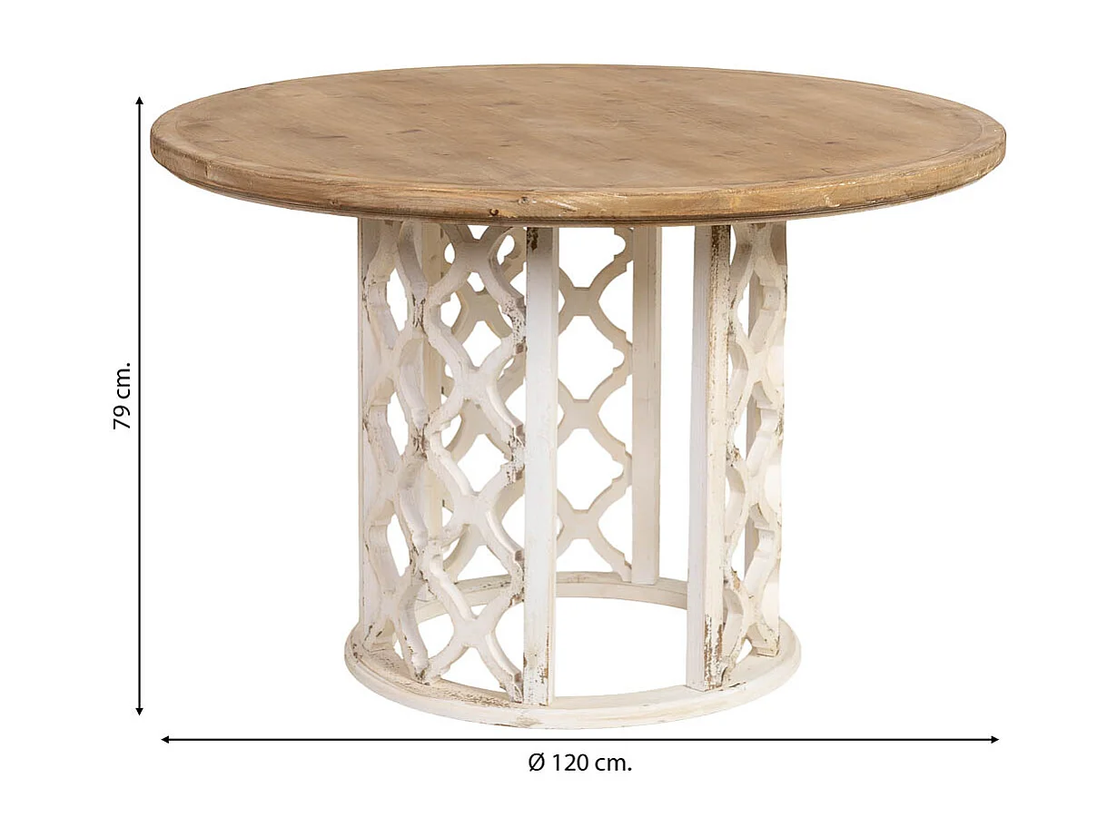 Mesa de comedor de madera marrón y blanca 120x120x79h cm