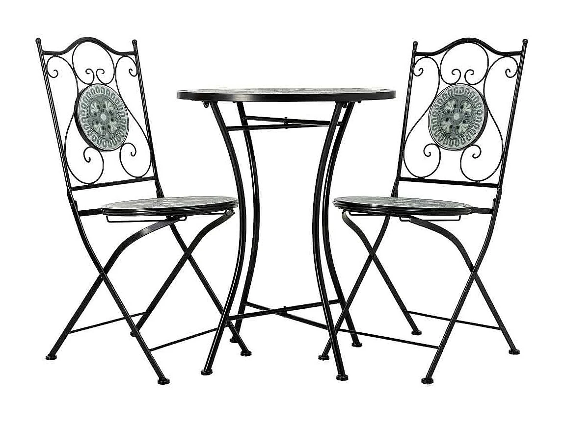 Ensemble table et 2 chaises en métal multicolore, 60 x 60 x 75 cm et 38 x 46 x 90 cm