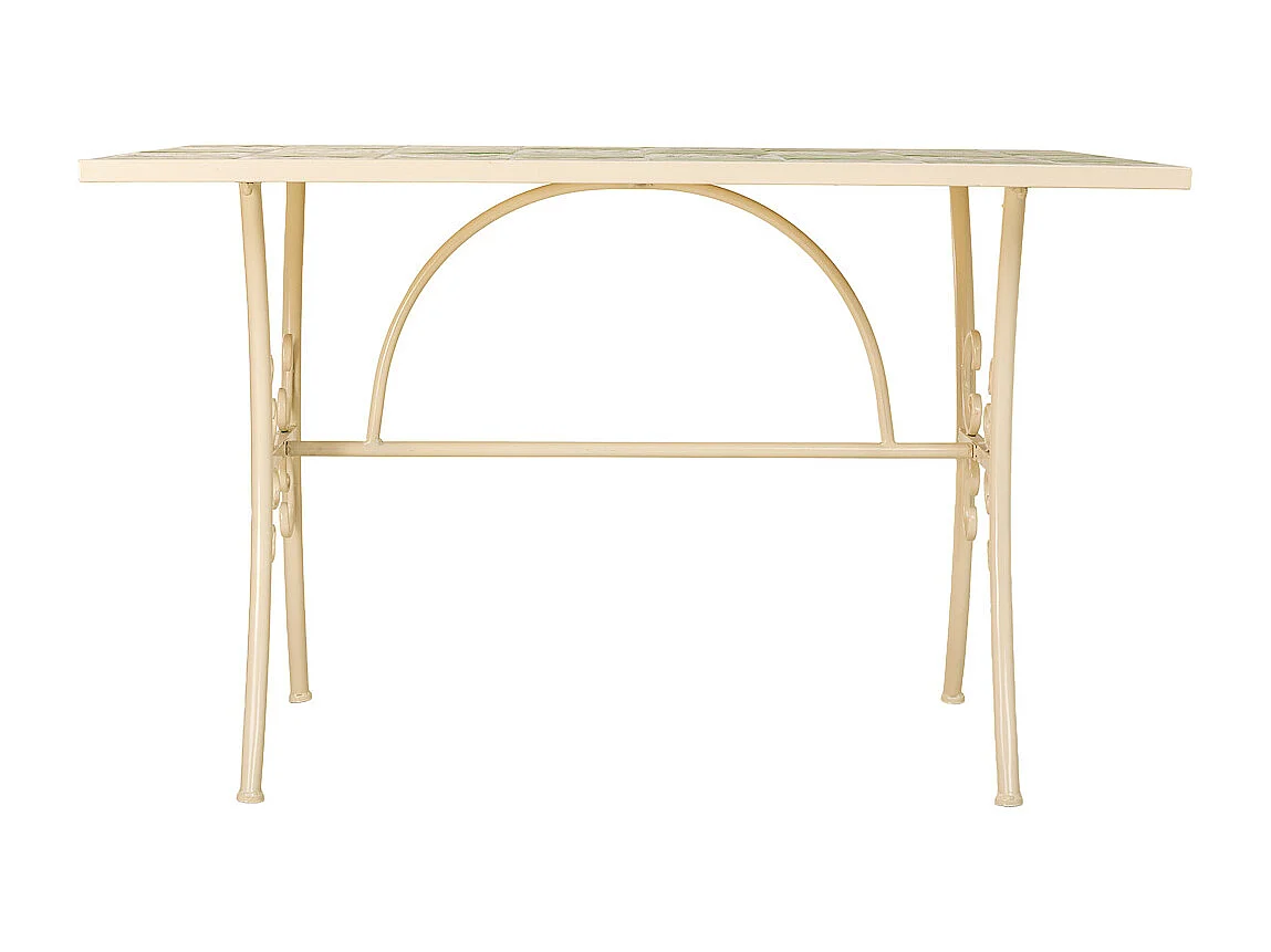 Table en mosaïque blanche et fer forgé : 120 x 80 x 75 cm (h)