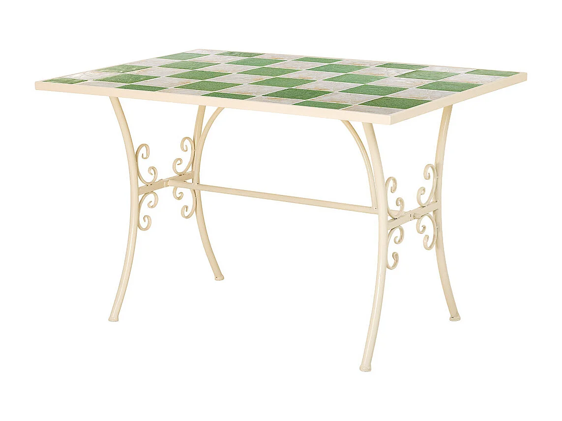Table en mosaïque blanche et fer forgé : 120 x 80 x 75 cm (h)