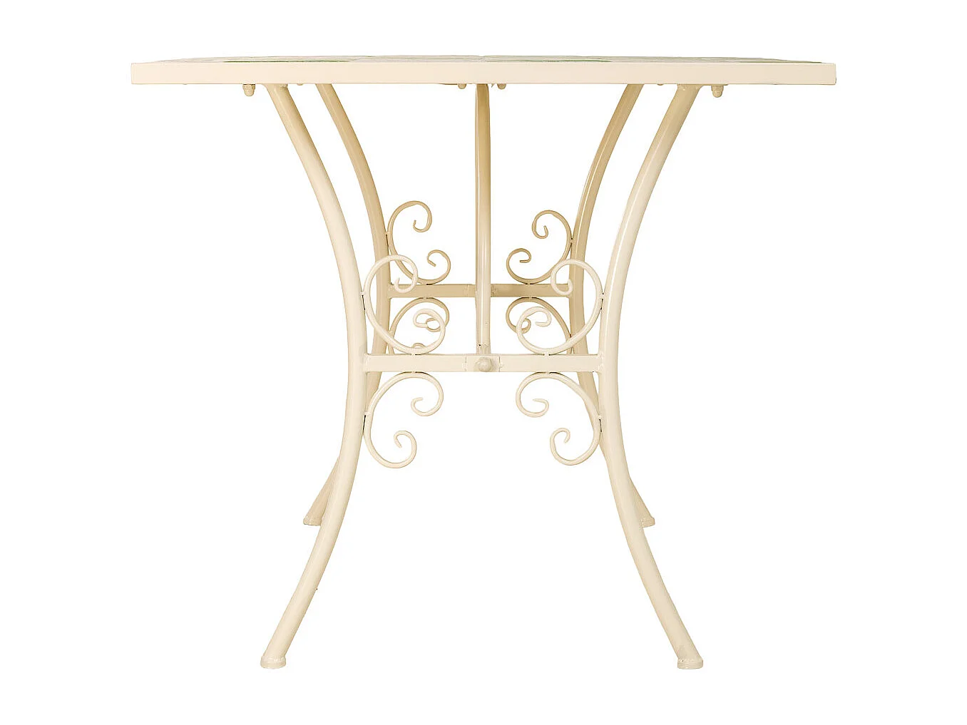 Table en mosaïque blanche et fer forgé : 120 x 80 x 75 cm (h)