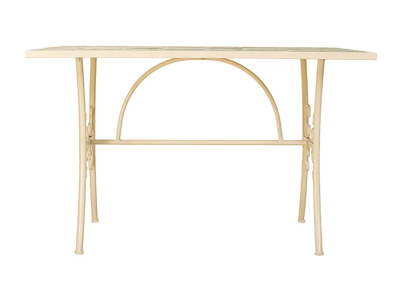 Table en mosaïque blanche et fer forgé : 120 x 80 x 75 cm (h)