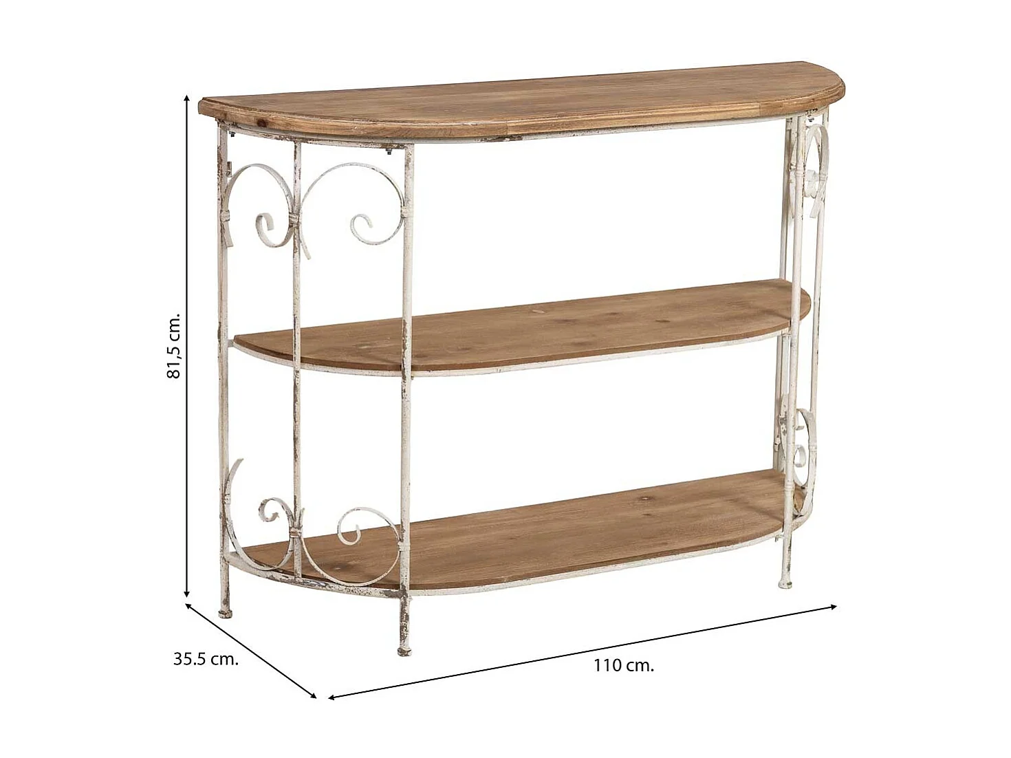Estantería de madera blanca de 3 baldas 110x35.5x81.5h cm