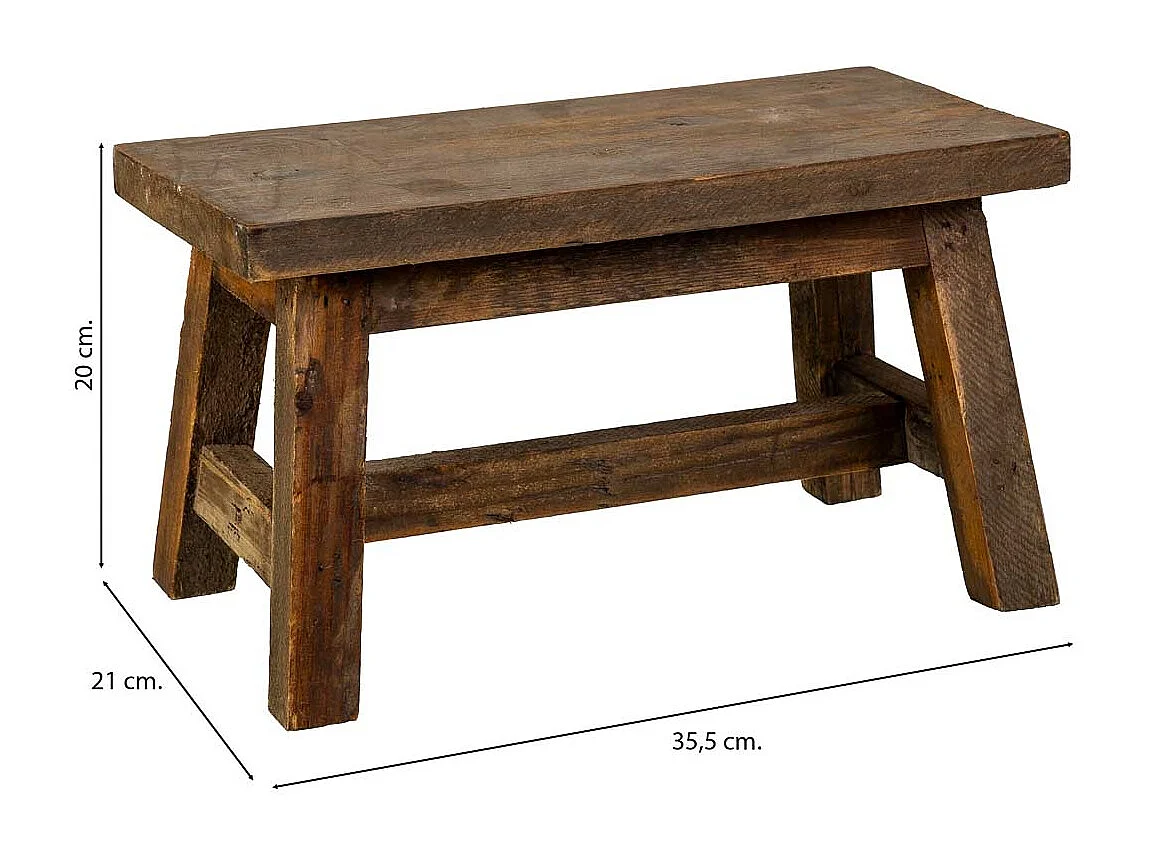 Tabouret en bois marron : 35,5 x 21 x 20 cm (hauteur)