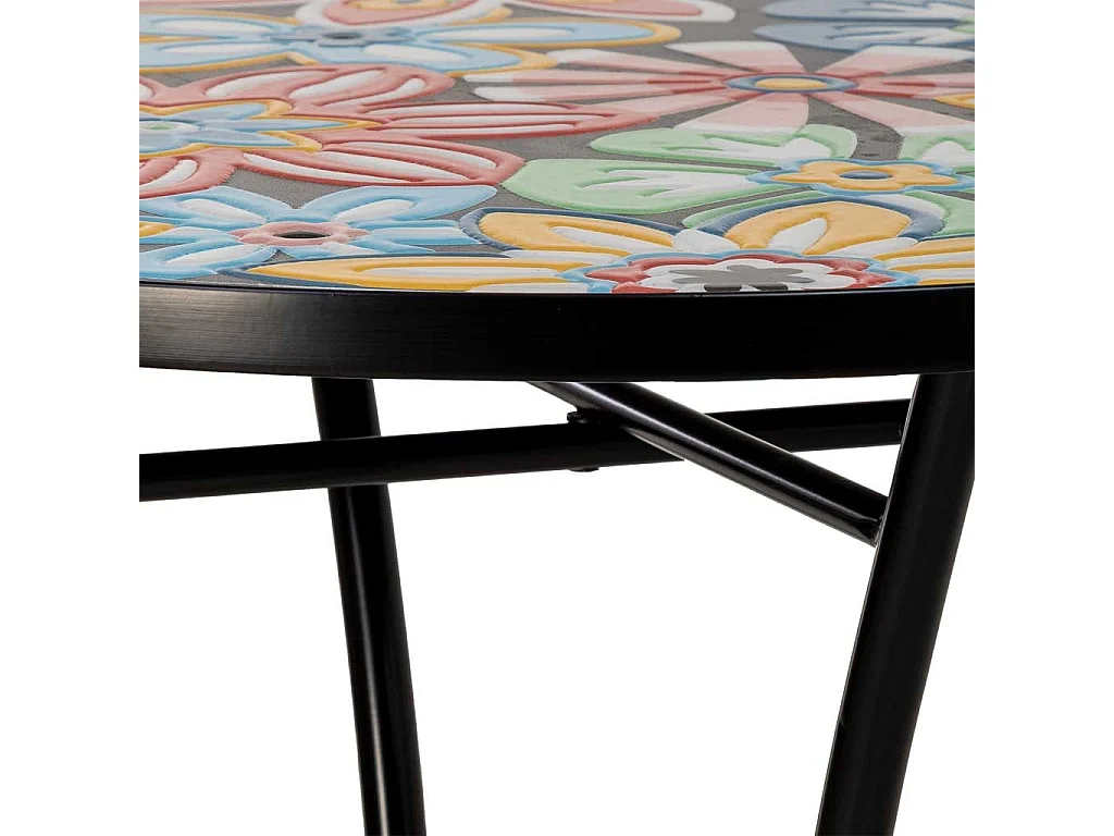 Ensemble table et 2 chaises en métal multicolore, 60 x 60 x 75 cm et 38 x 46 x 90 cm