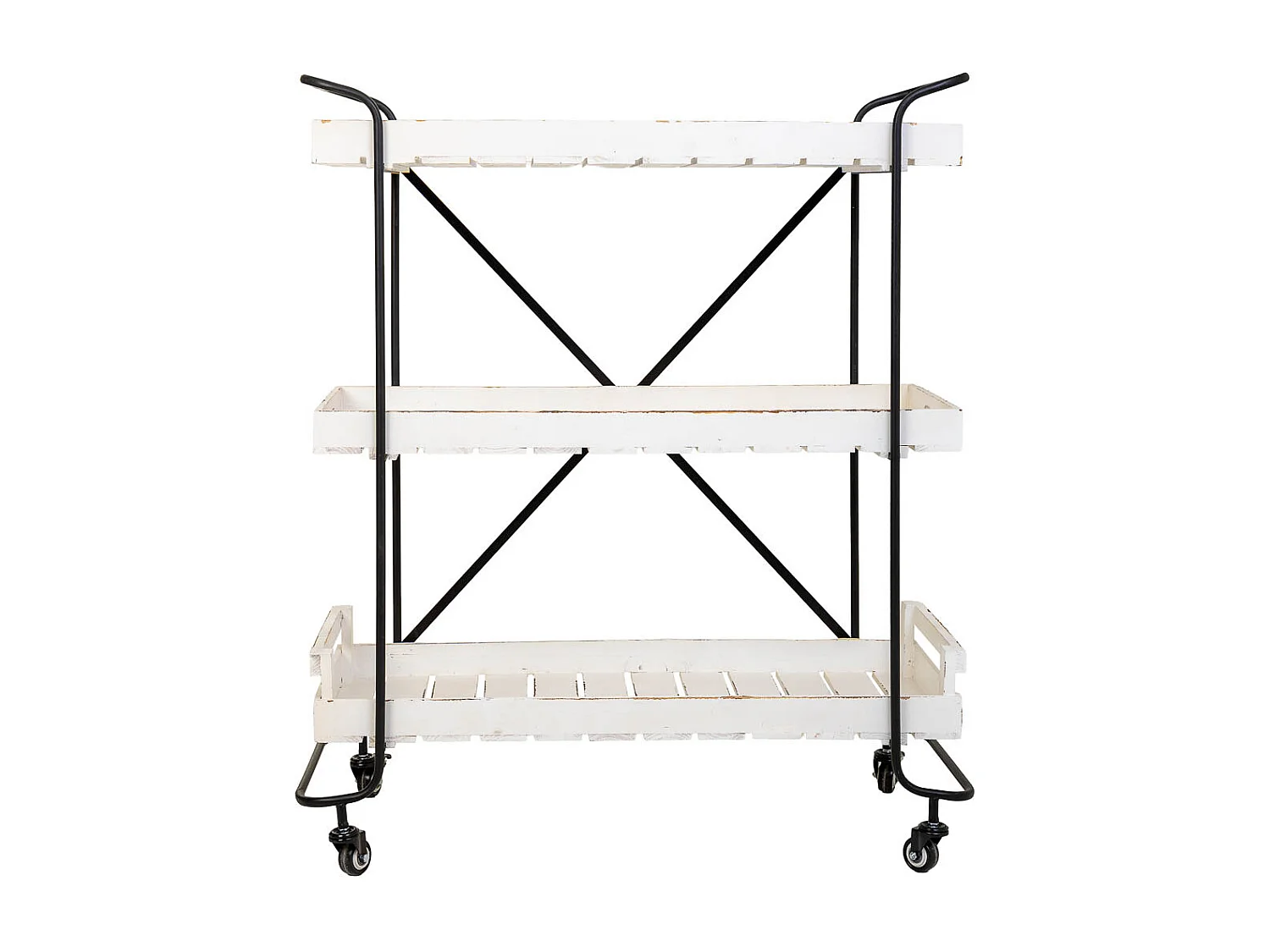 Carro de madera blanca con 3 bandejas 89x38x110h cm