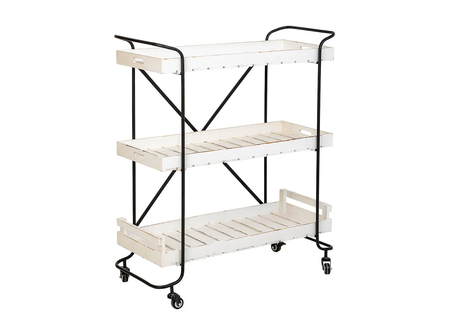 Carro de madera blanca con 3 bandejas 89x38x110h cm