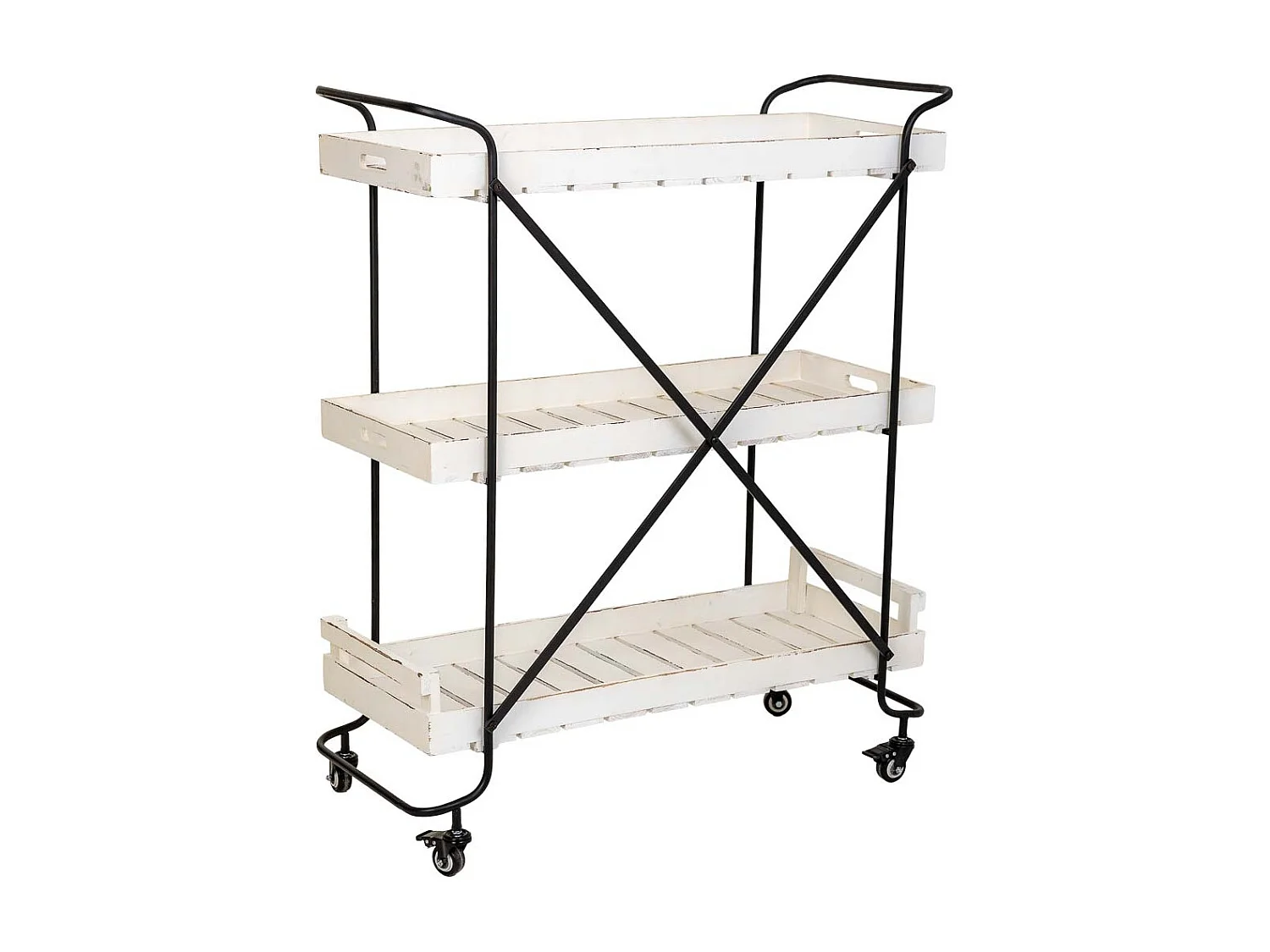Carro de madera blanca con 3 bandejas 89x38x110h cm