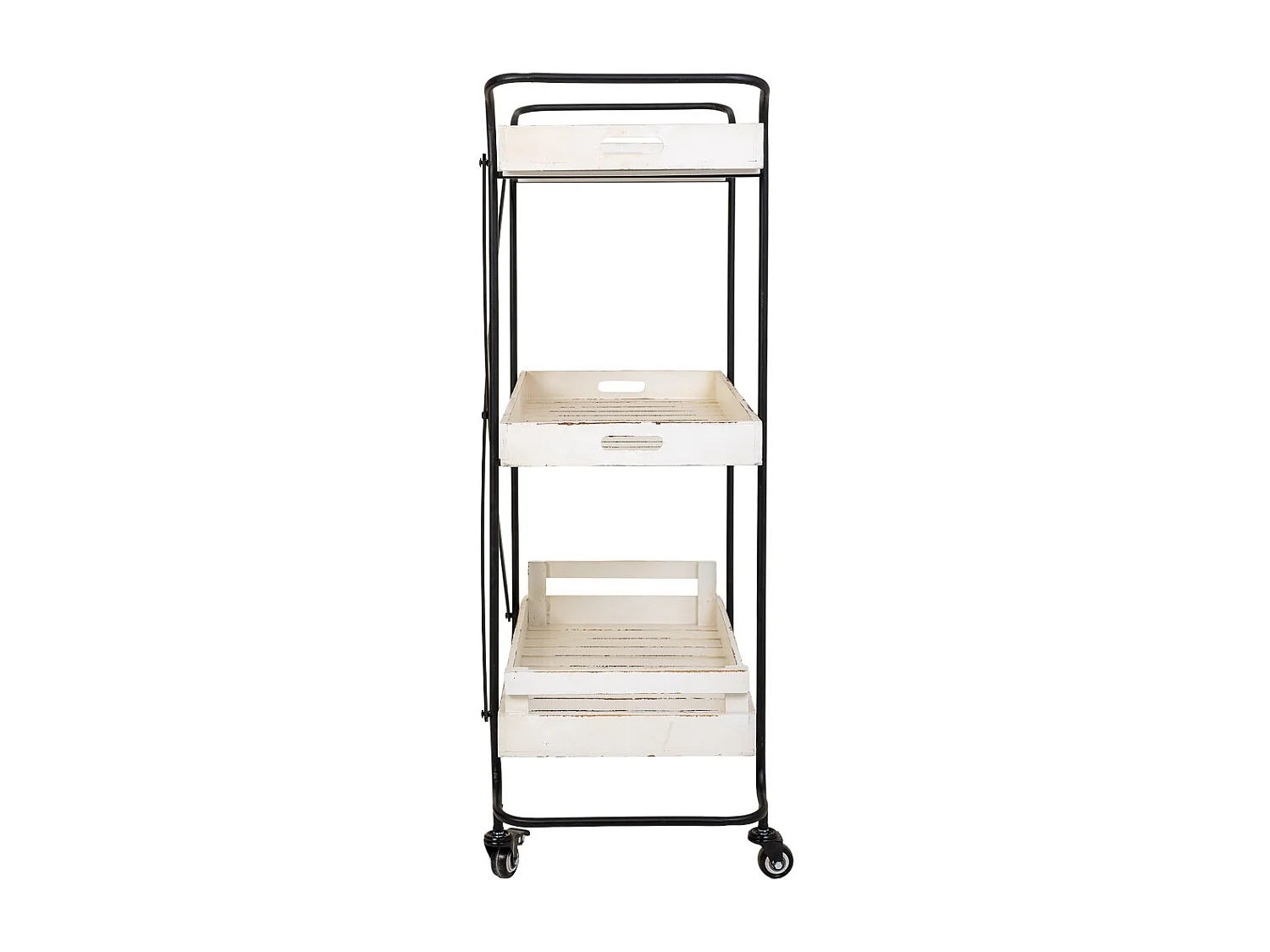 Carro de madera blanca con 3 bandejas 89x38x110h cm