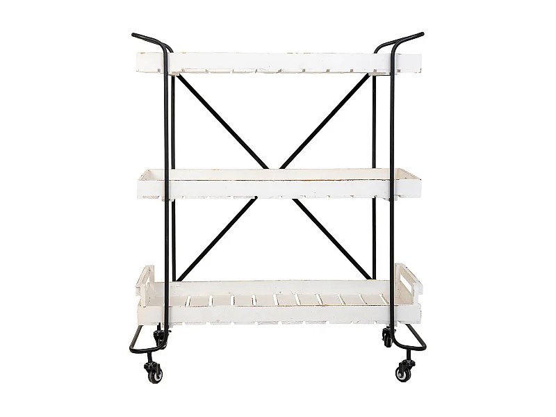 Carro de madera blanca con 3 bandejas 89x38x110h cm