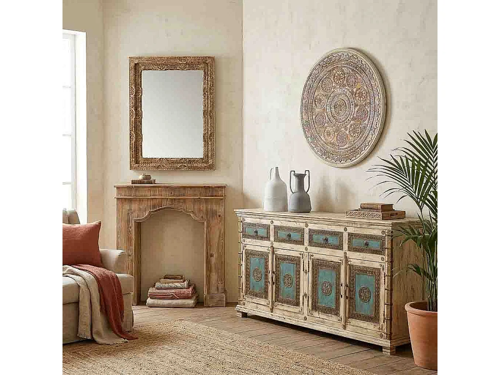 Cornice per camino in legno marrone 100x29x110h cm