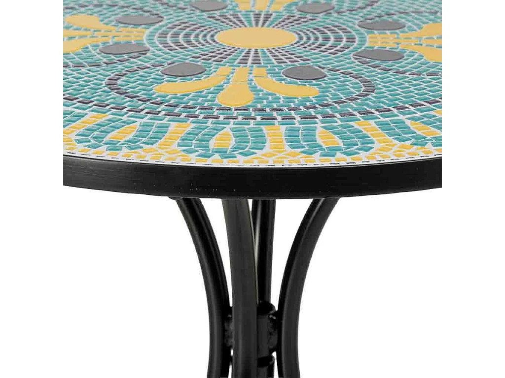 Ensemble table et 2 chaises en métal multicolore, 60 x 60 x 75 cm et 38 x 46 x 90 cm