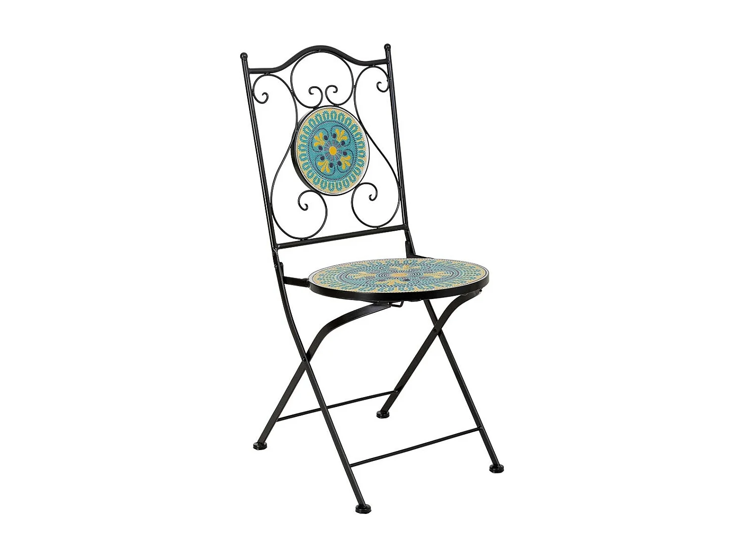 Ensemble table et 2 chaises en métal multicolore, 60 x 60 x 75 cm et 38 x 46 x 90 cm