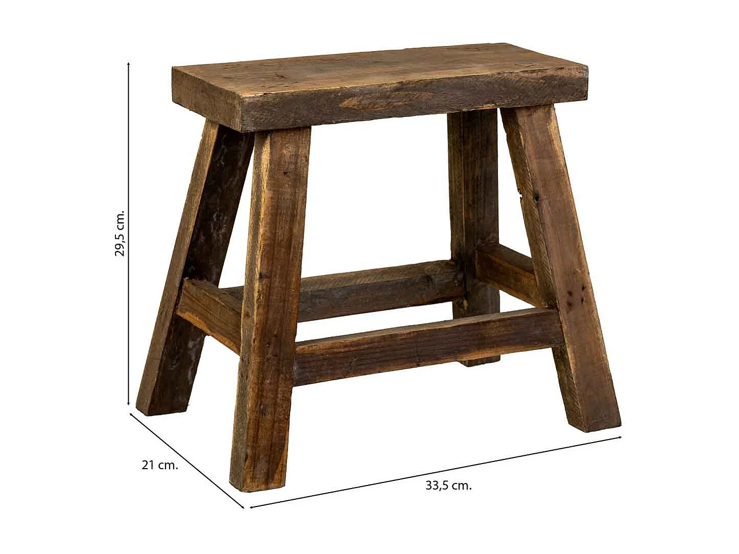 Tabouret en bois marron : 33,5 x 21 x 29,5 cm (hauteur)