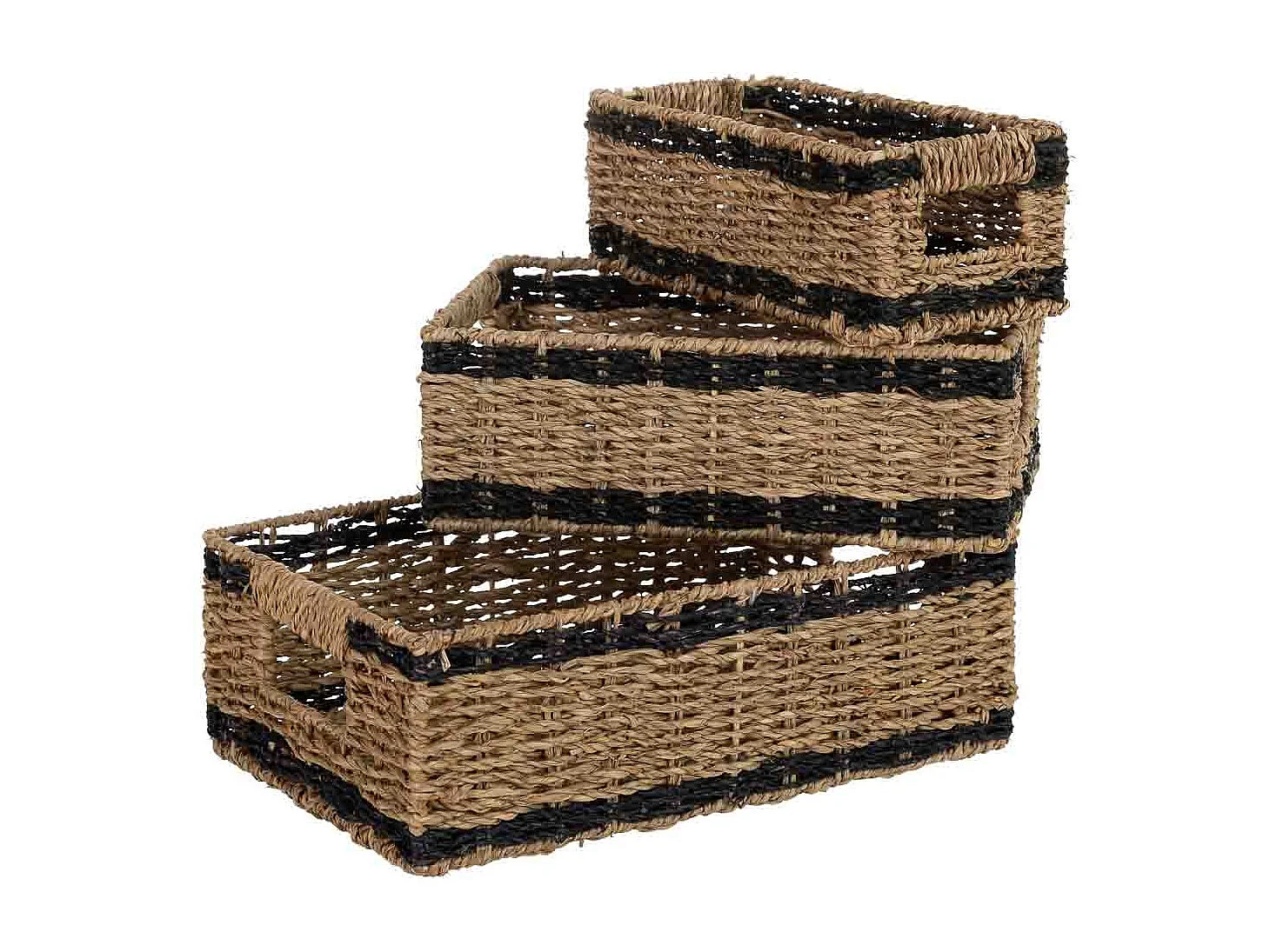 Lot de 3 paniers en jonc brun : 32 x 22 x H11, 28 x 17 x H10, 23 x 12 x H9