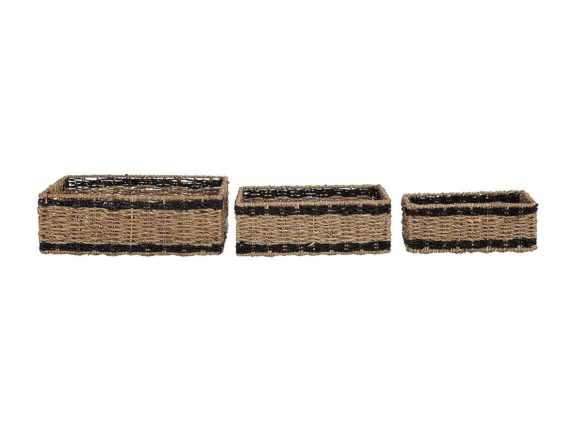 Lot de 3 paniers en jonc brun : 32 x 22 x H11, 28 x 17 x H10, 23 x 12 x H9