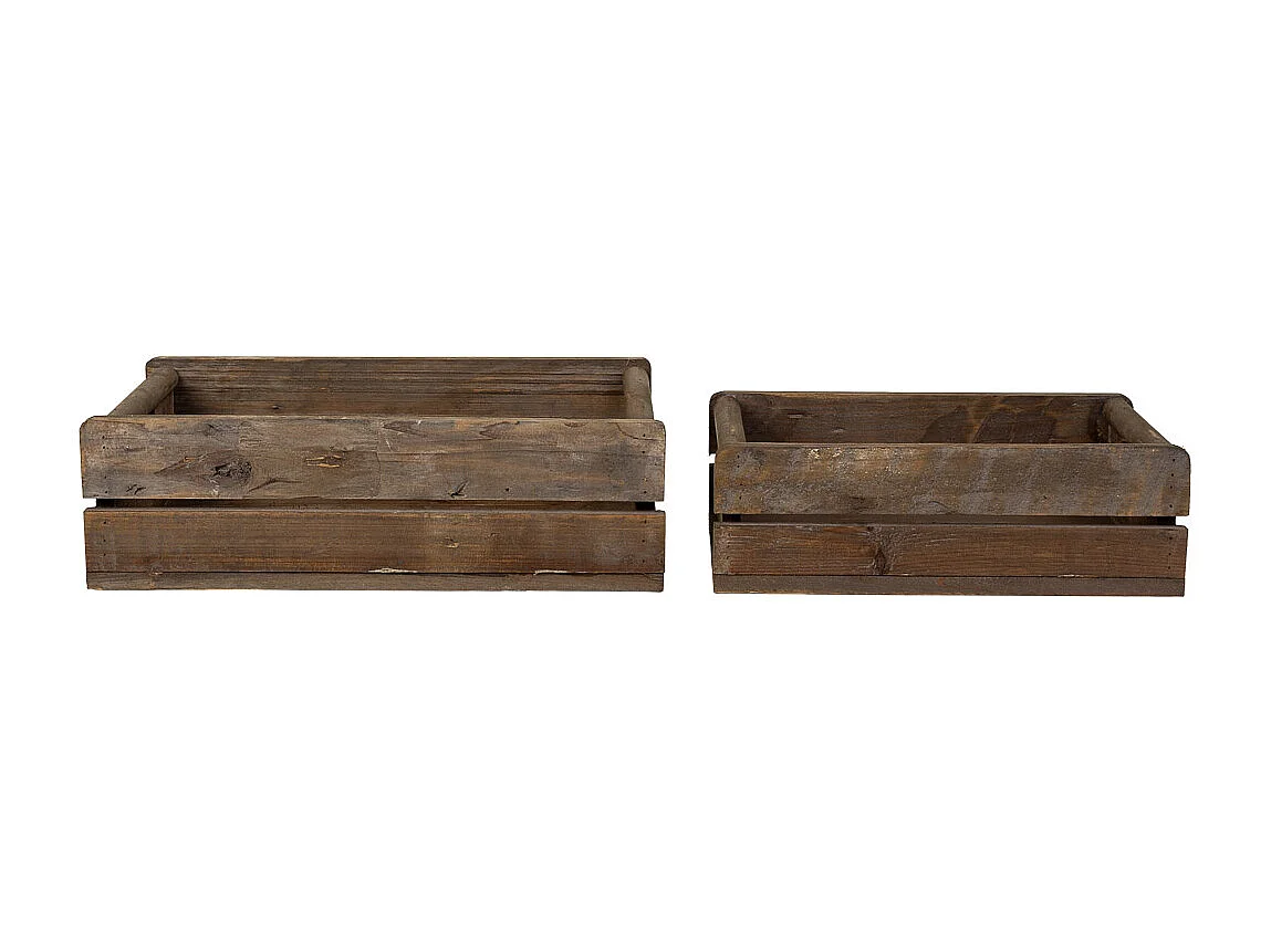 Lot 2 caisses bois marron 49x33x15-39,5x26x13h cm