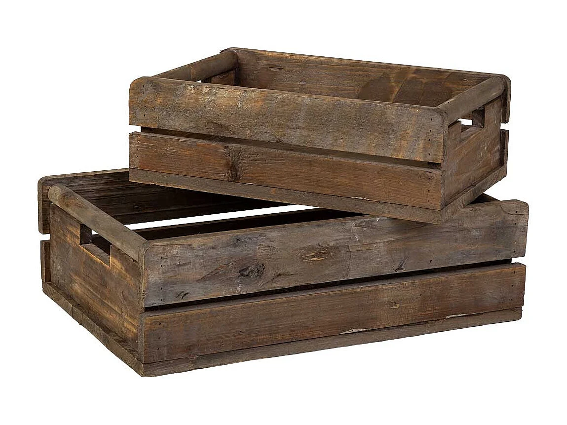 Lot 2 caisses bois marron 49x33x15-39,5x26x13h cm