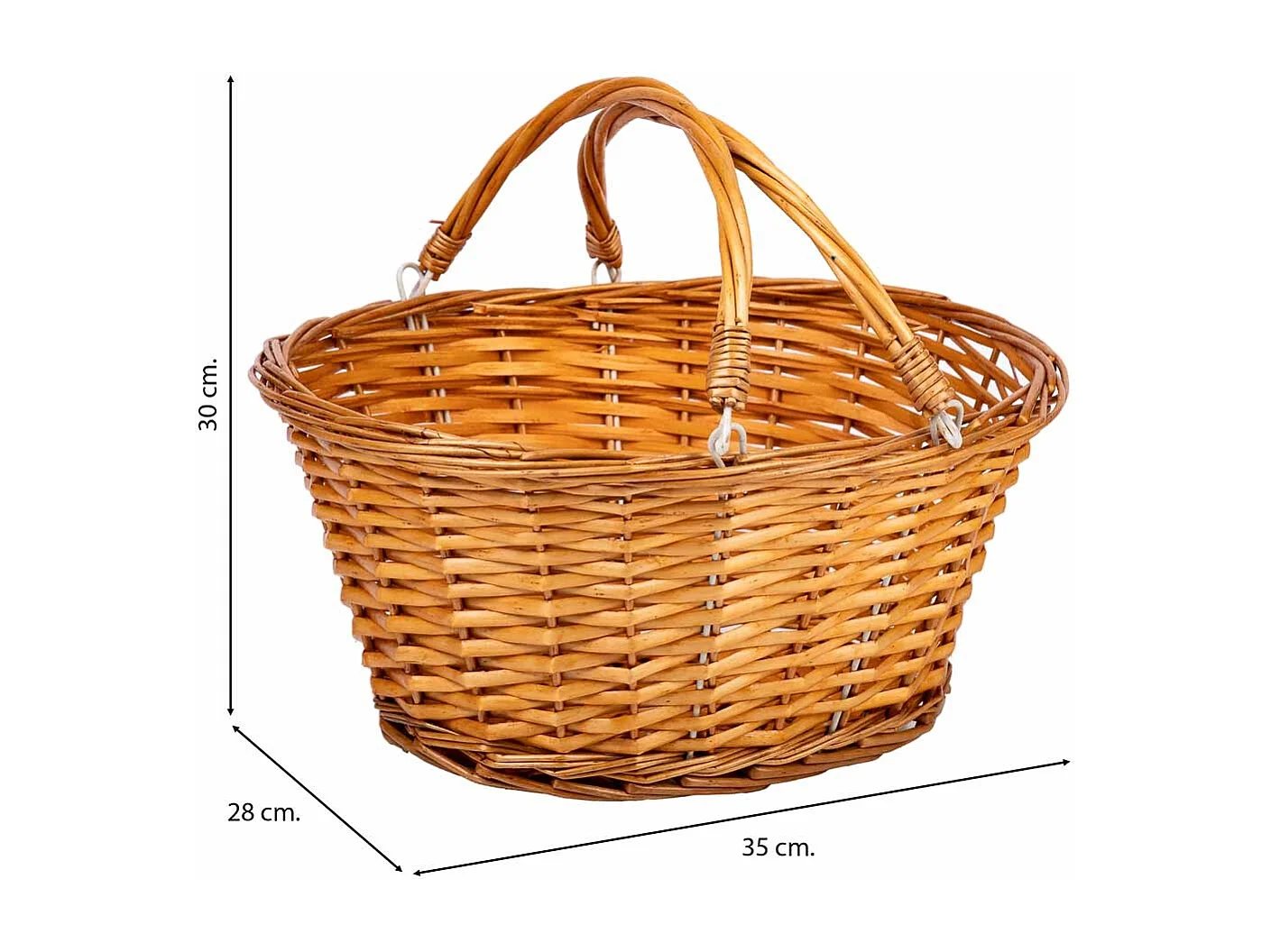 Panier en osier avec poignée pliante, marron, 35x28x30h cm