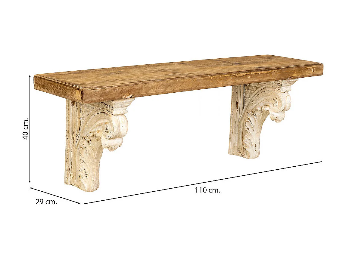 Étagère murale en magnésium et bois, marron et blanc, 110x29x40 cm (h)