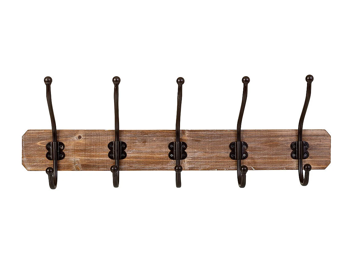 Percha de pared de madera con 5 ganchos 60x1.3x8h cm