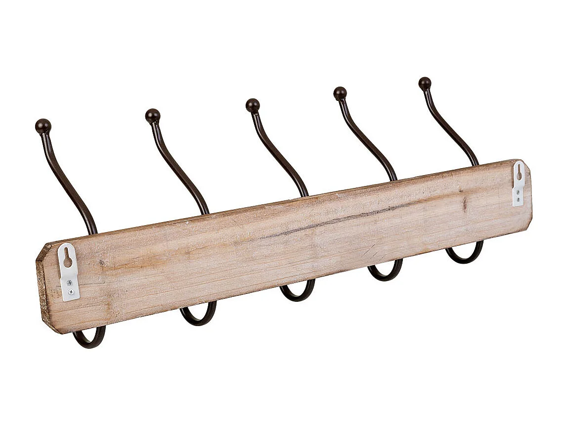 Percha de pared de madera con 5 ganchos 60x1.3x8h cm