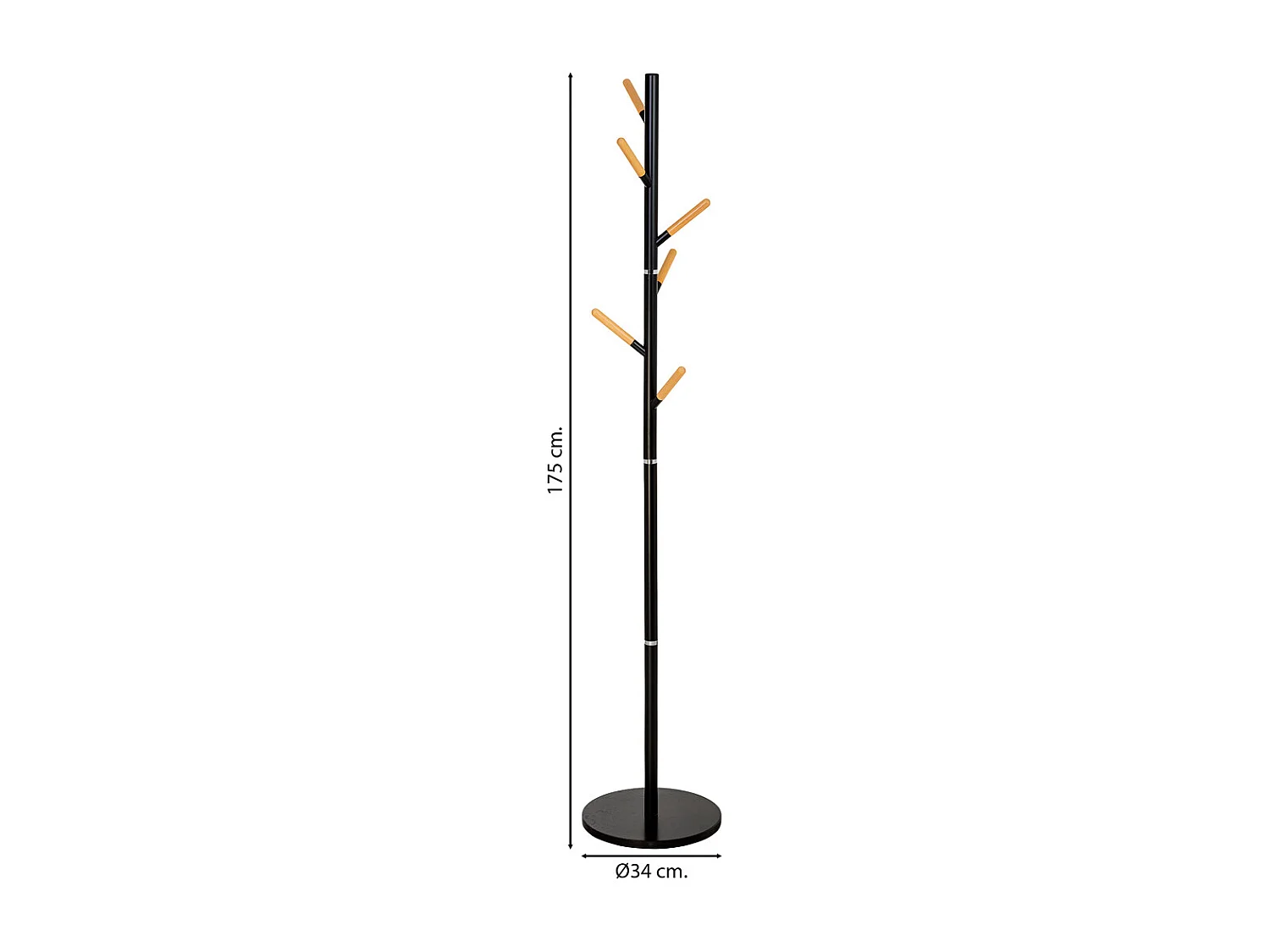 Garderobenständer Metall Holz schwarz 175h cm