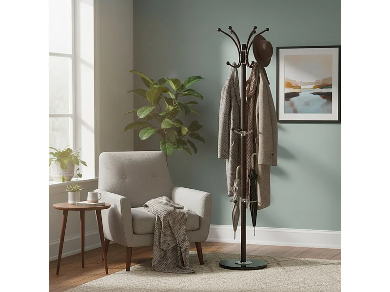 Porte-manteau en métal marron avec porte-parapluie 36x36x178h cm