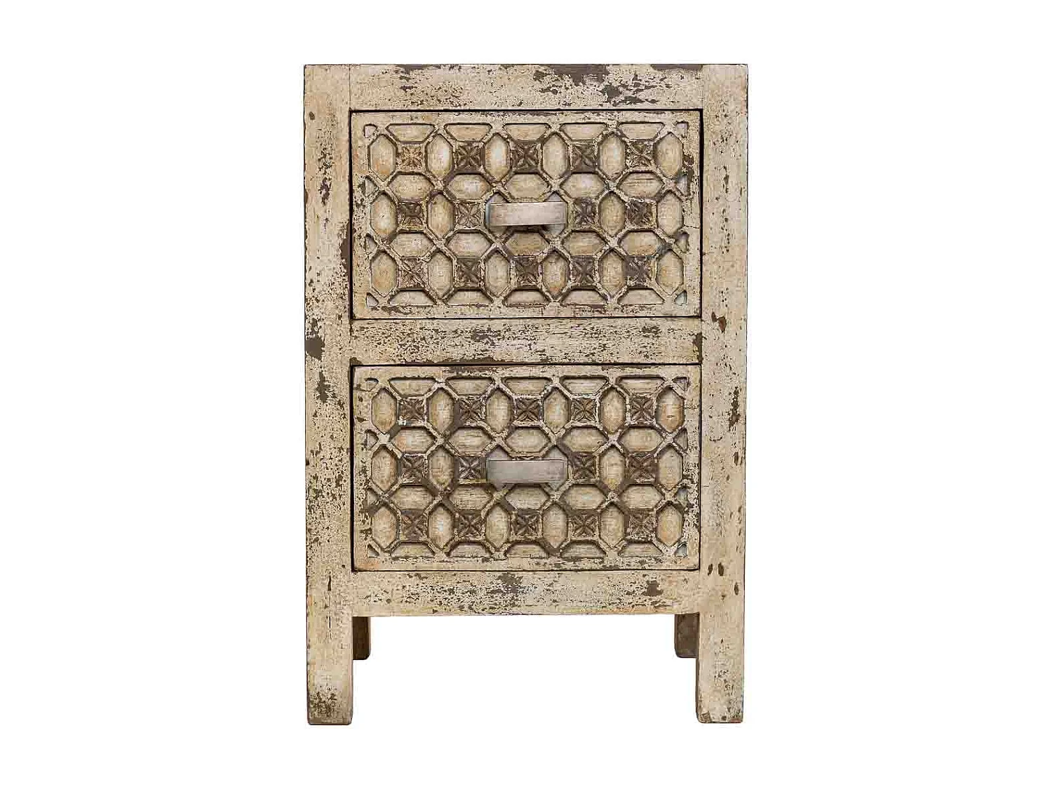 Mesita de noche de madera artesanal gris 45x35x60h cm