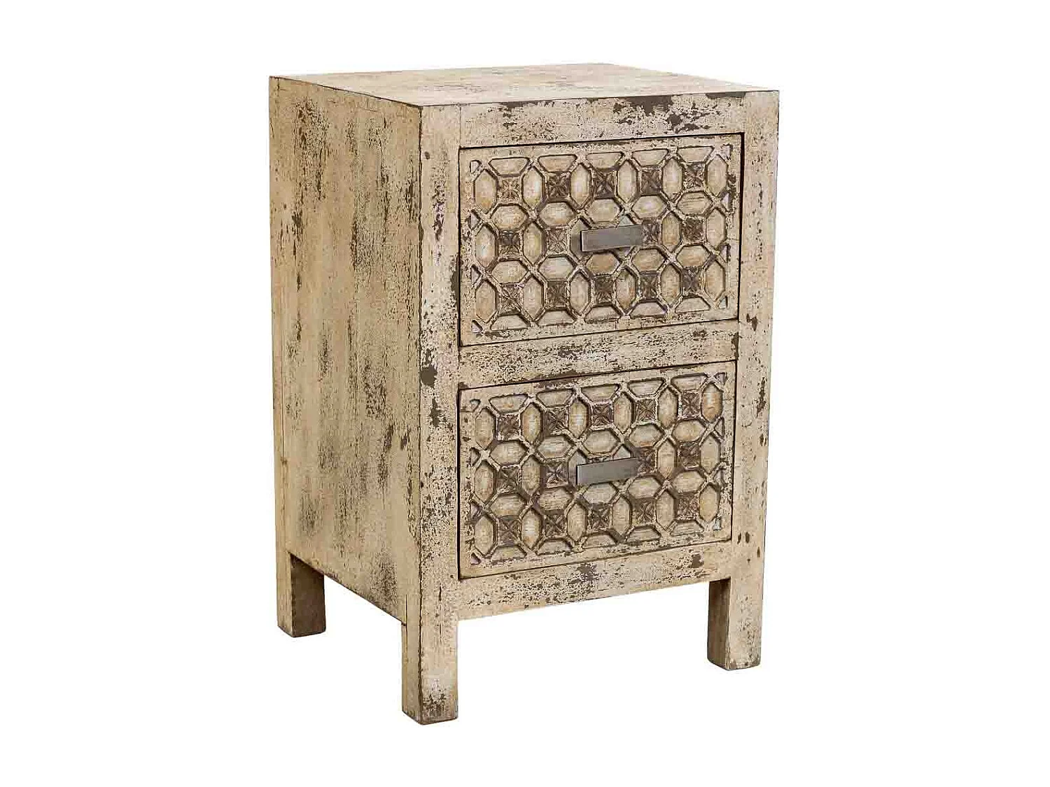 Mesita de noche de madera artesanal gris 45x35x60h cm