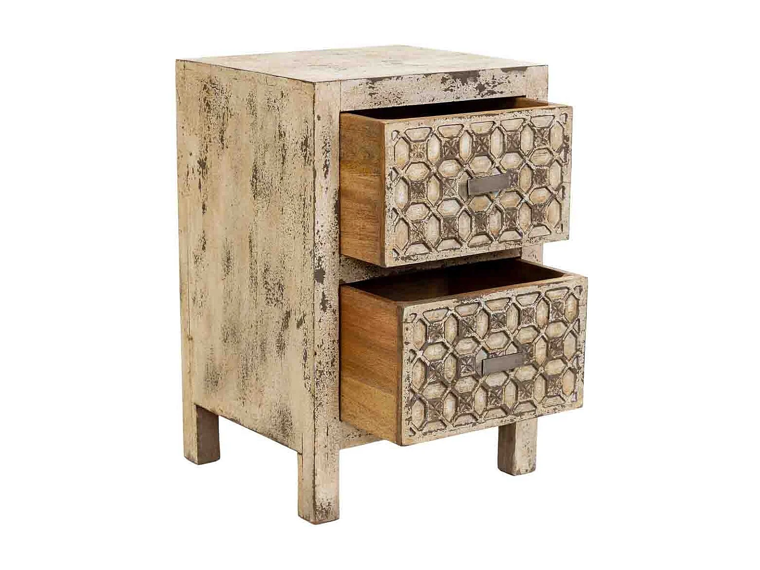 Mesita de noche de madera artesanal gris 45x35x60h cm