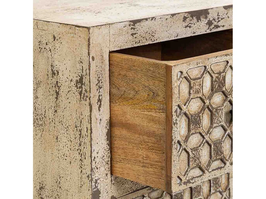 Mesita de noche de madera artesanal gris 45x35x60h cm