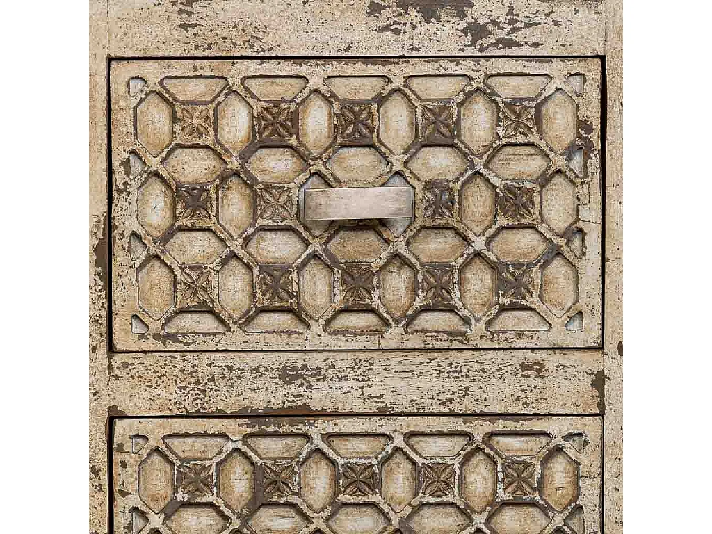 Mesita de noche de madera artesanal gris 45x35x60h cm