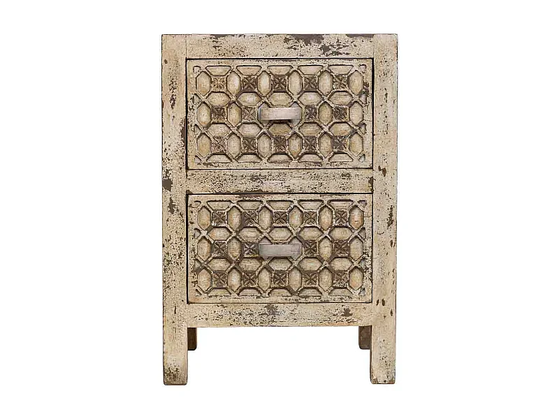 Mesita de noche de madera artesanal gris 45x35x60h cm