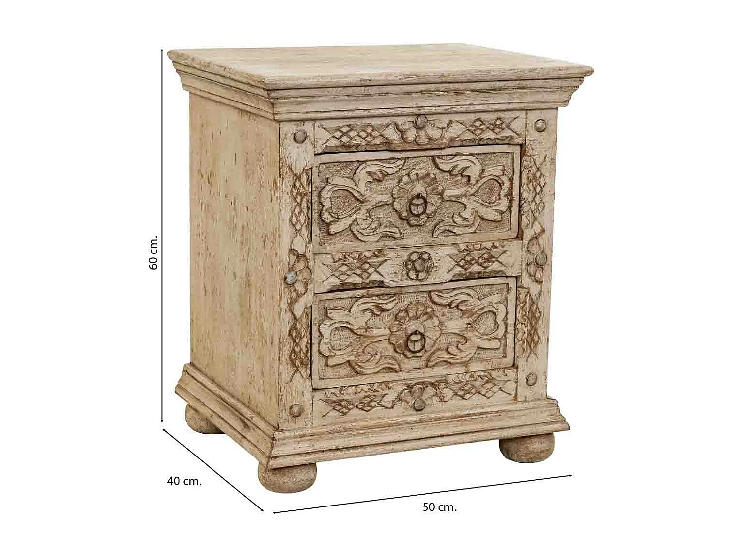 Table de chevet beige en bois faite à la main 50x40x60h cm