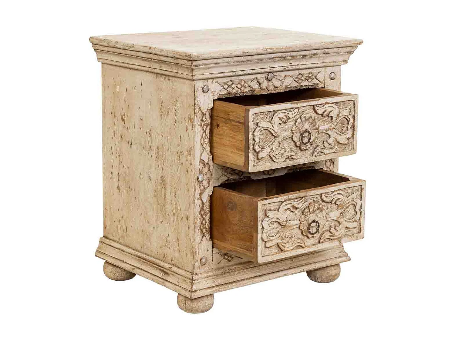 Table de chevet beige en bois faite à la main 50x40x60h cm