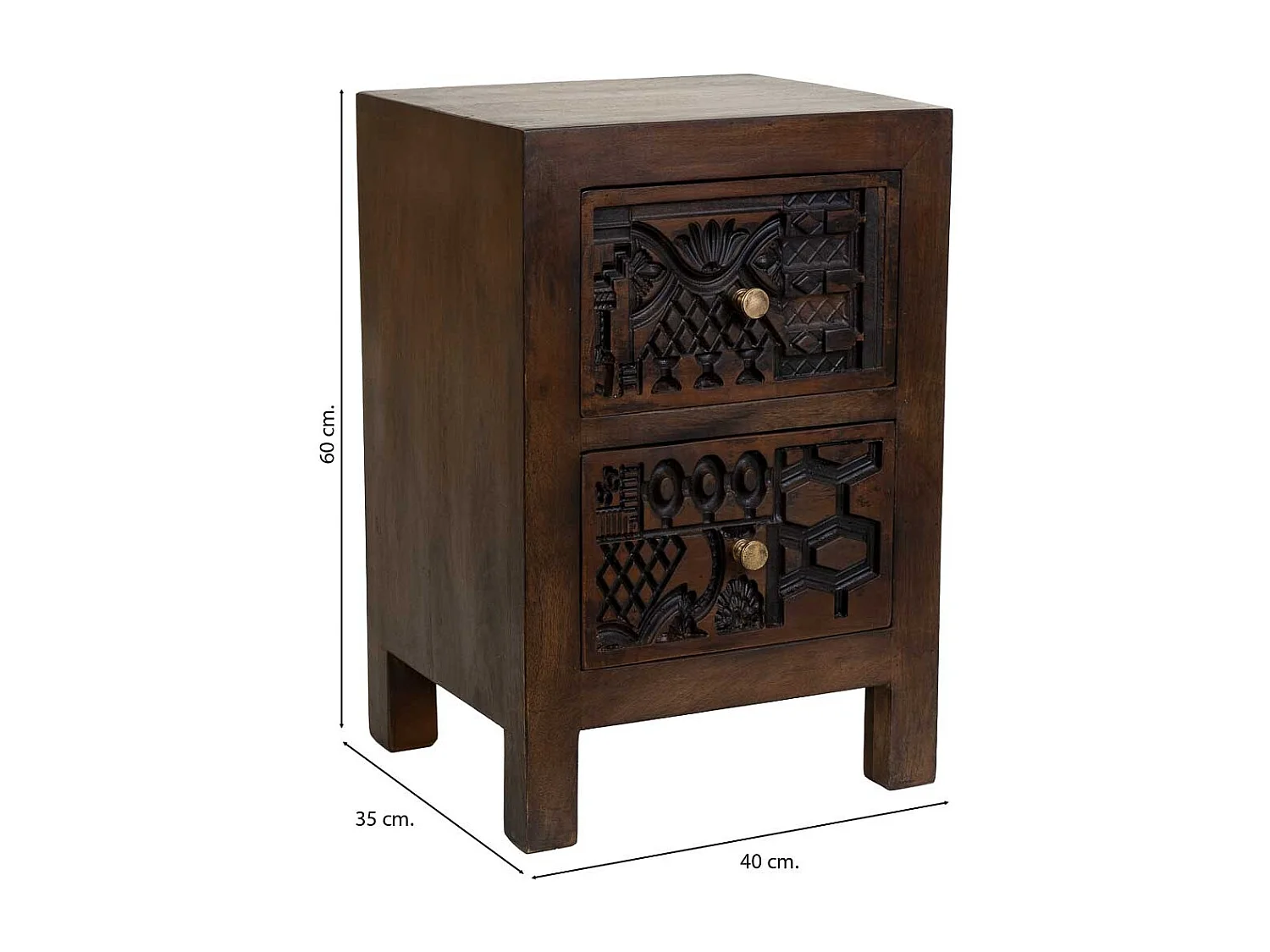 Table de chevet en bois brun sculpté à la main 40 x 35 x 60 cm (h)