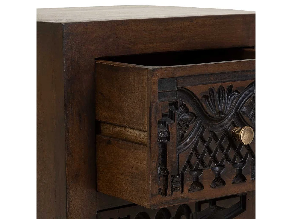 Table de chevet en bois brun sculpté à la main 40 x 35 x 60 cm (h)