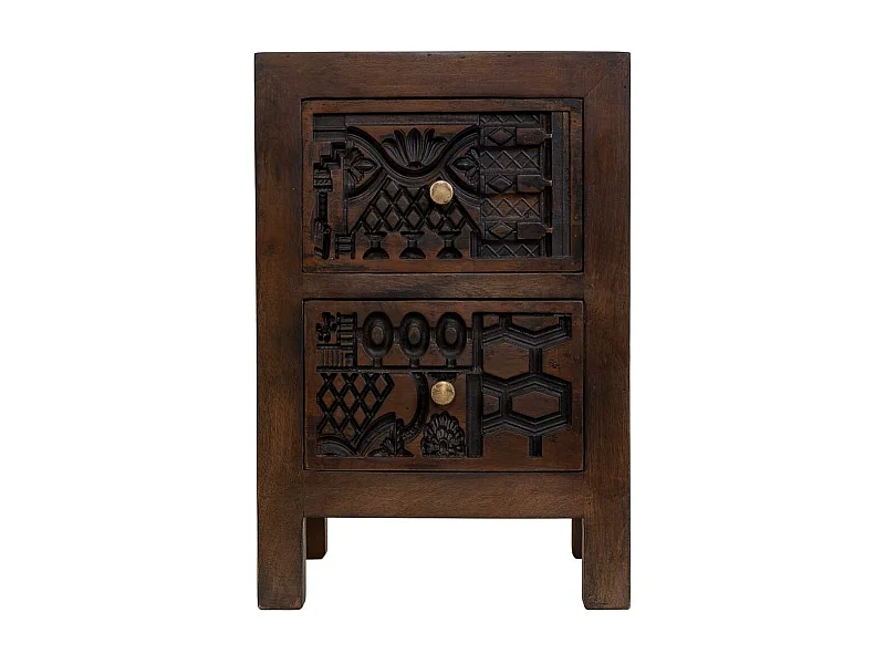 Table de chevet en bois brun sculpté à la main 40 x 35 x 60 cm (h)