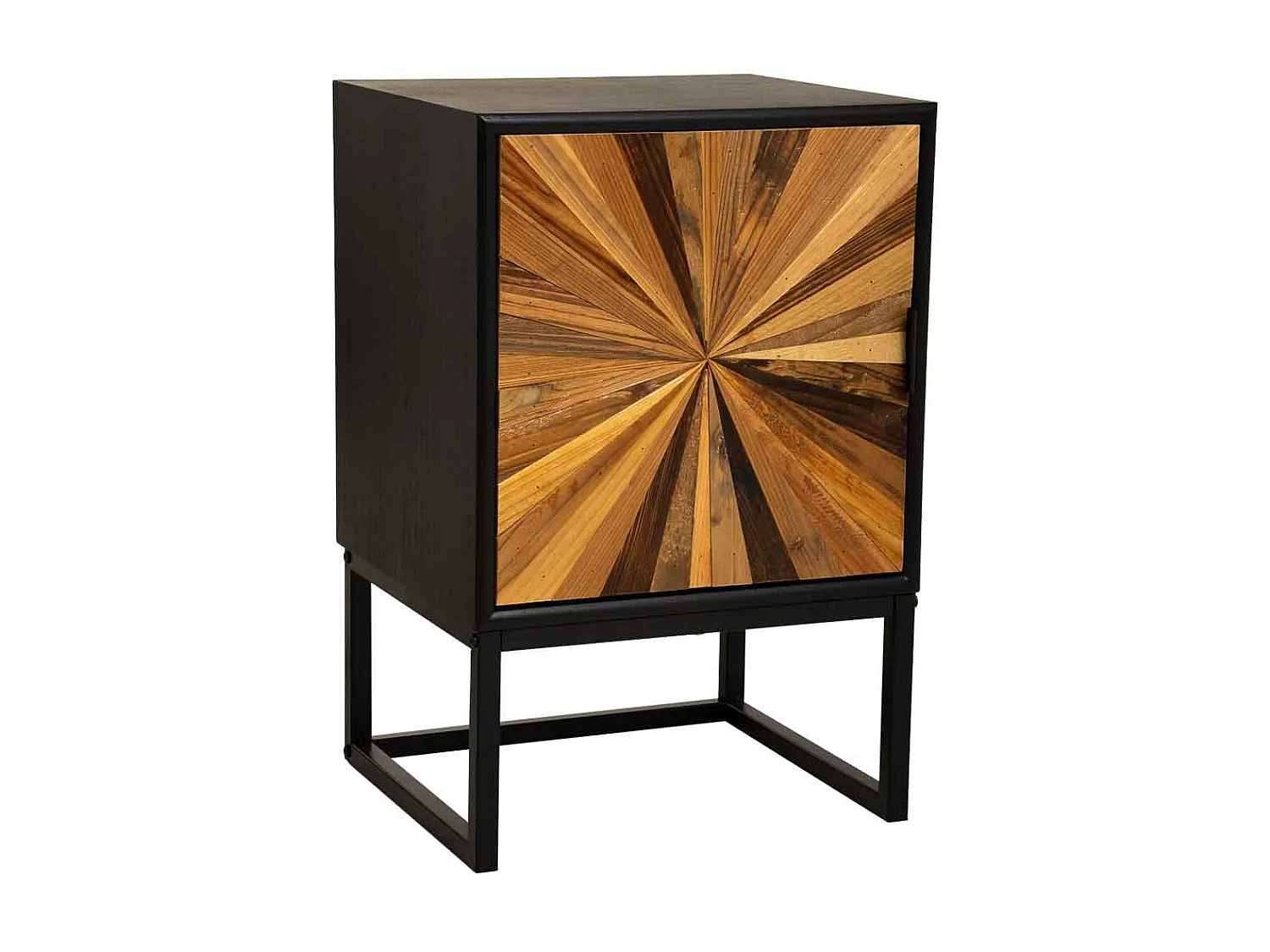 Mesita de noche de madera recuperada negra con 1 puerta 40x35x61h cm